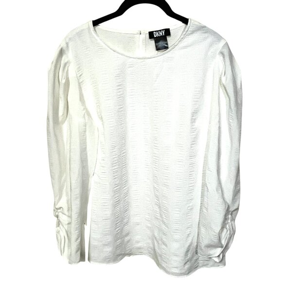 DKNY WHITE TEXTURED BLOUSE LONG SLEEVE TOP SIZE M NEW WITH TAGS $59 CLASSIC - Picture 1 of 14